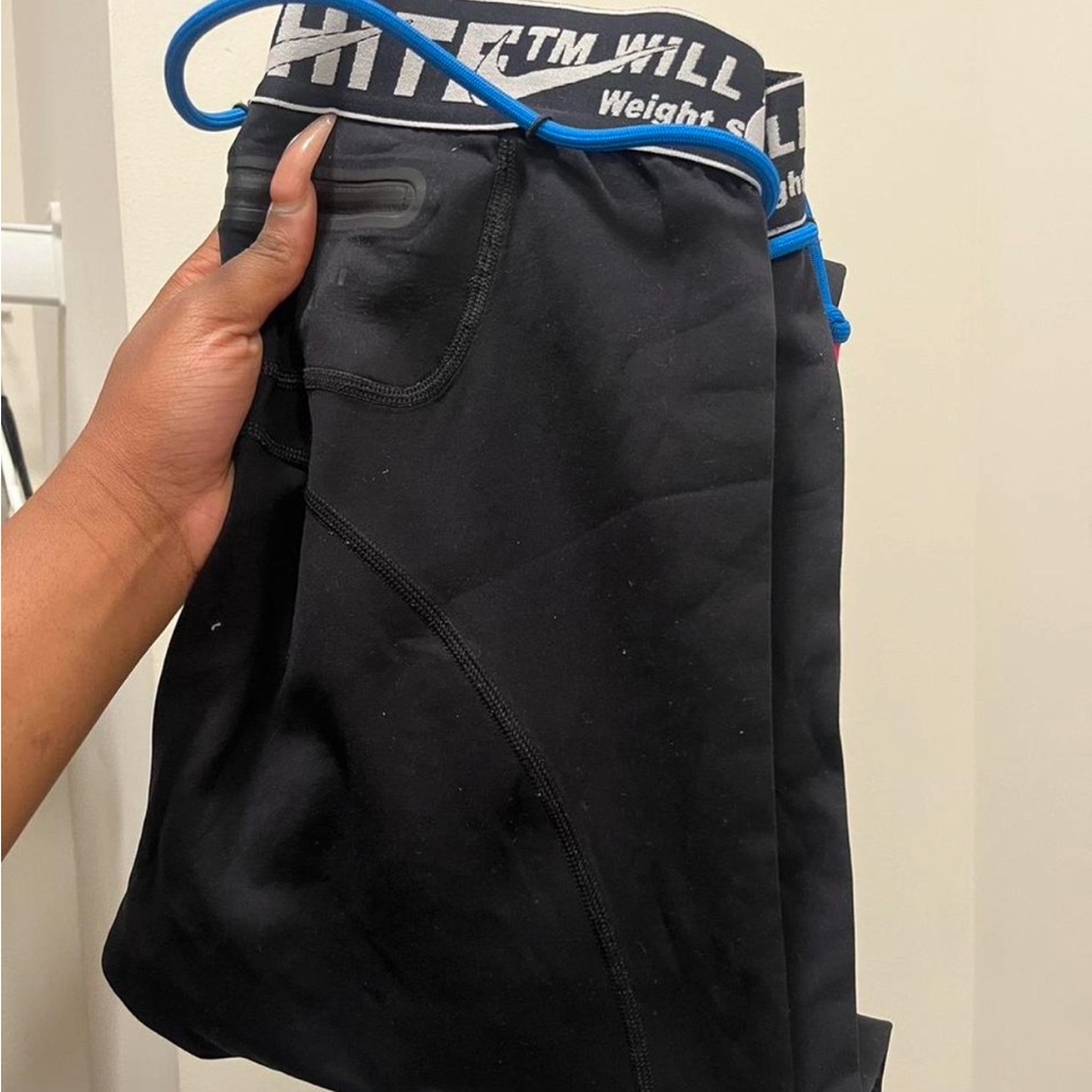Off-White Black Shorts with Blue Drawstring